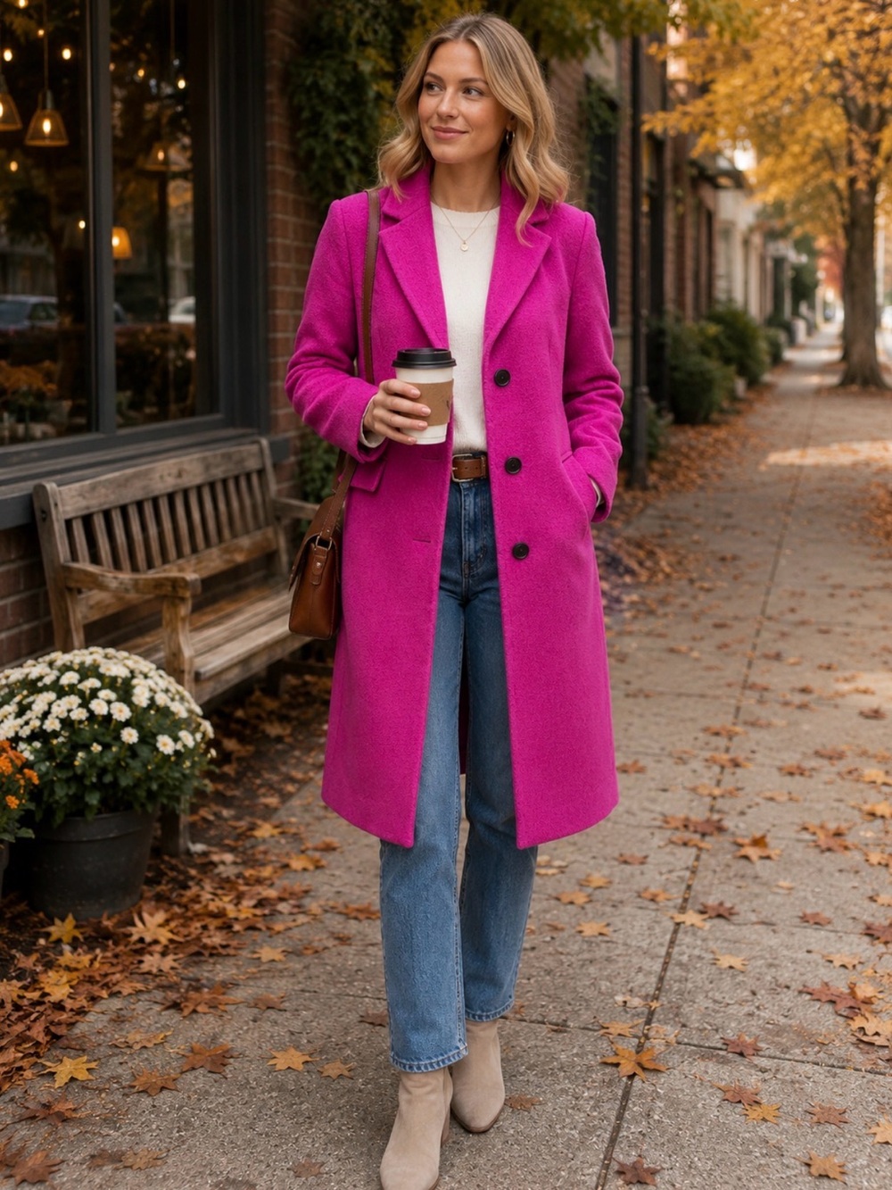 Ann Taylor LOFT Fuchsia Wool Blend Single-Breasted Coat Small